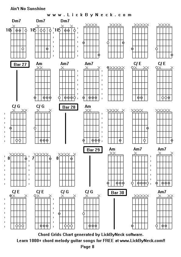 Chord Grids Chart of chord melody fingerstyle guitar song-Ain't No Sunshine,generated by LickByNeck software.